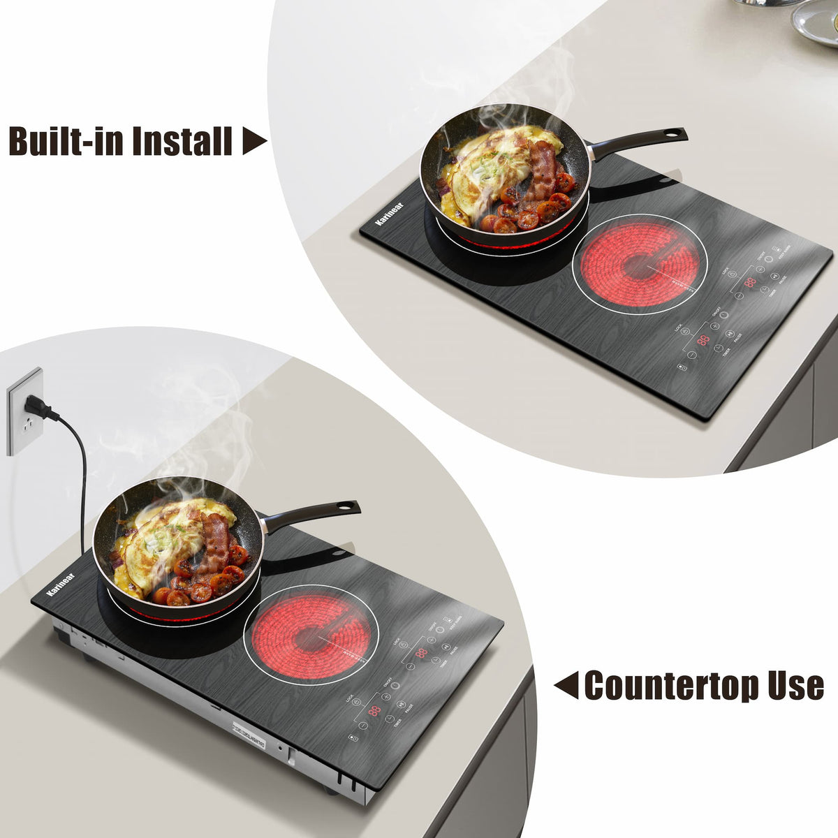 this is Karinear upgraded version of electric stove, we added wood pattern to it on the glass to make the whole stove look better. Bring home this wooden pattern 12 inch electric cooktop and make your kitchen even more special, less monotonous.