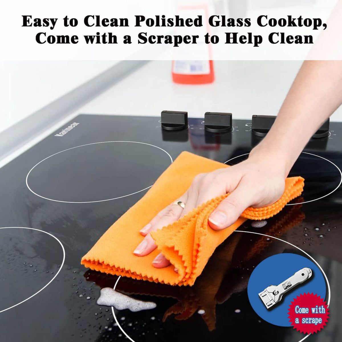 The surface of the electric cooktop 24 inch is made of sturdy, durable, high-temperature resistant ground-free glass. You can drain the water and clean it directly with a rag