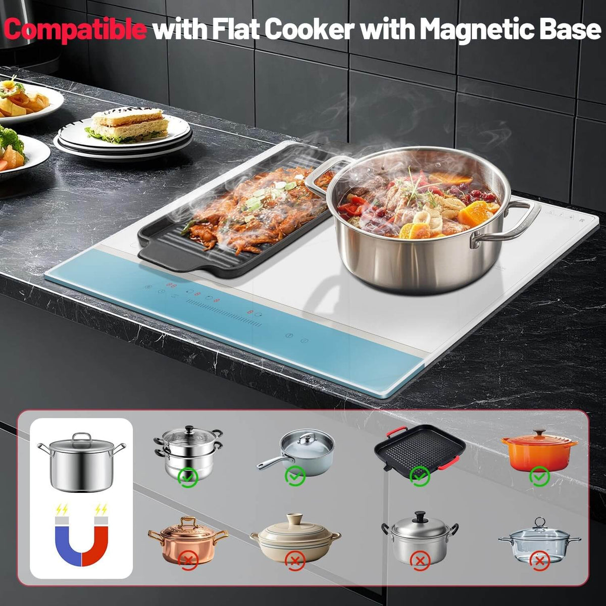 Karinear 24 inch induction cooktop With 3 burner With Boost and Flexible Zone 6800W