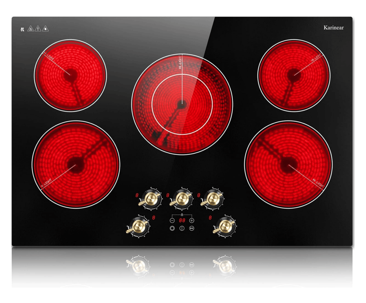 Karinear 30 Inch 5 Burner Electric Cooktop With Knob & Touch Control 8500W