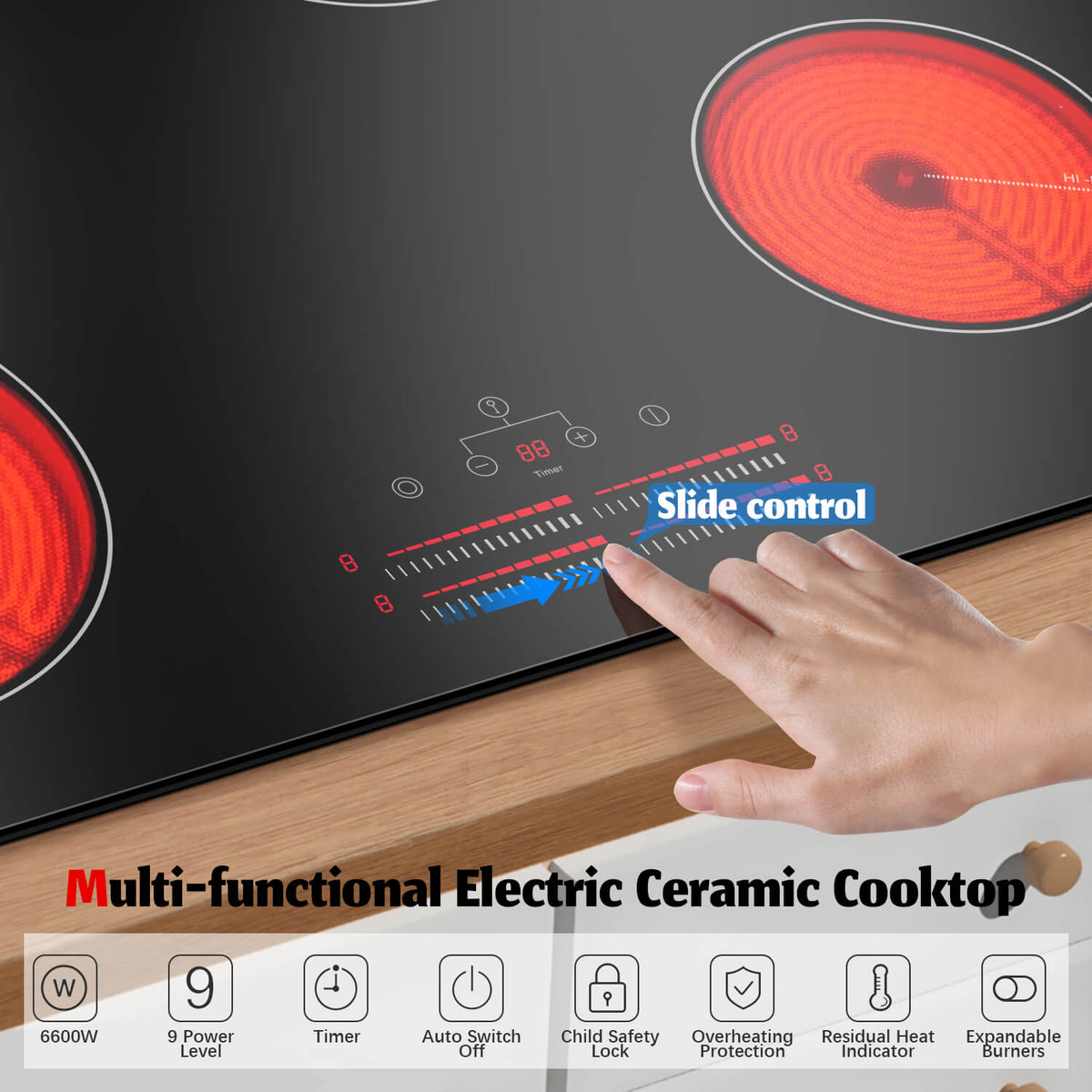 Karinear 30 Inch 4 Burner Electric Stove Top With Slide Control