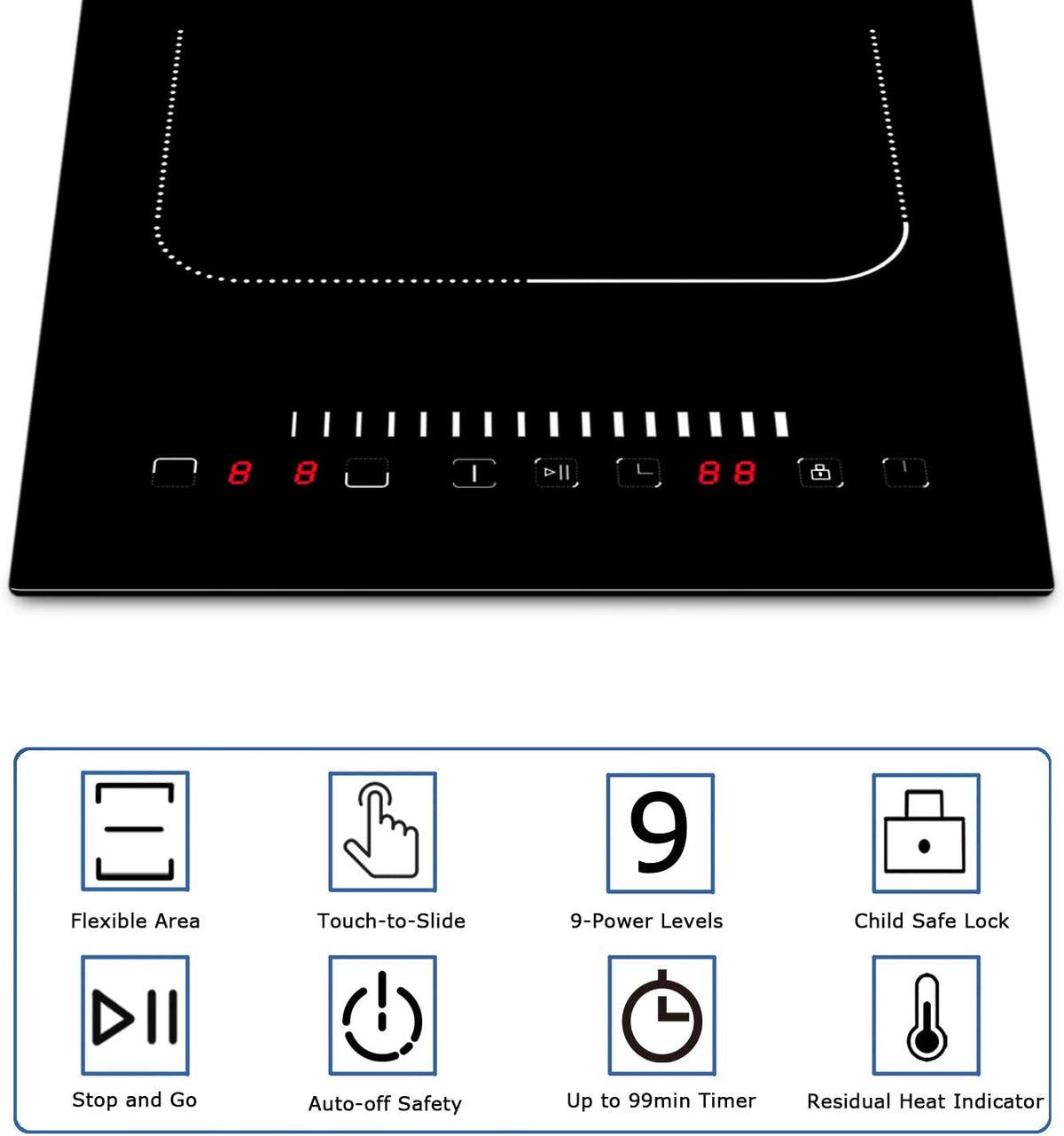 Karinear upgrade induction stovetop has 9 power level settings, rising above 300 degrees in 15 seconds, and the thermal efficiency of the induction cooker is above 85%.
