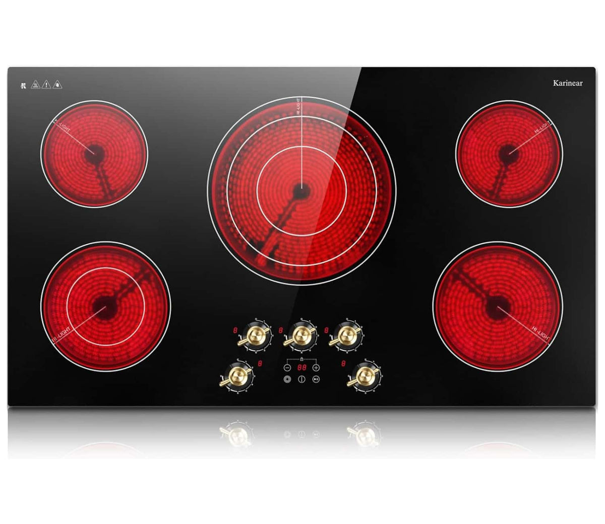 Karinear 36 inch 5 Burner Electric Cooktop 9200W with Knob & Touch Control