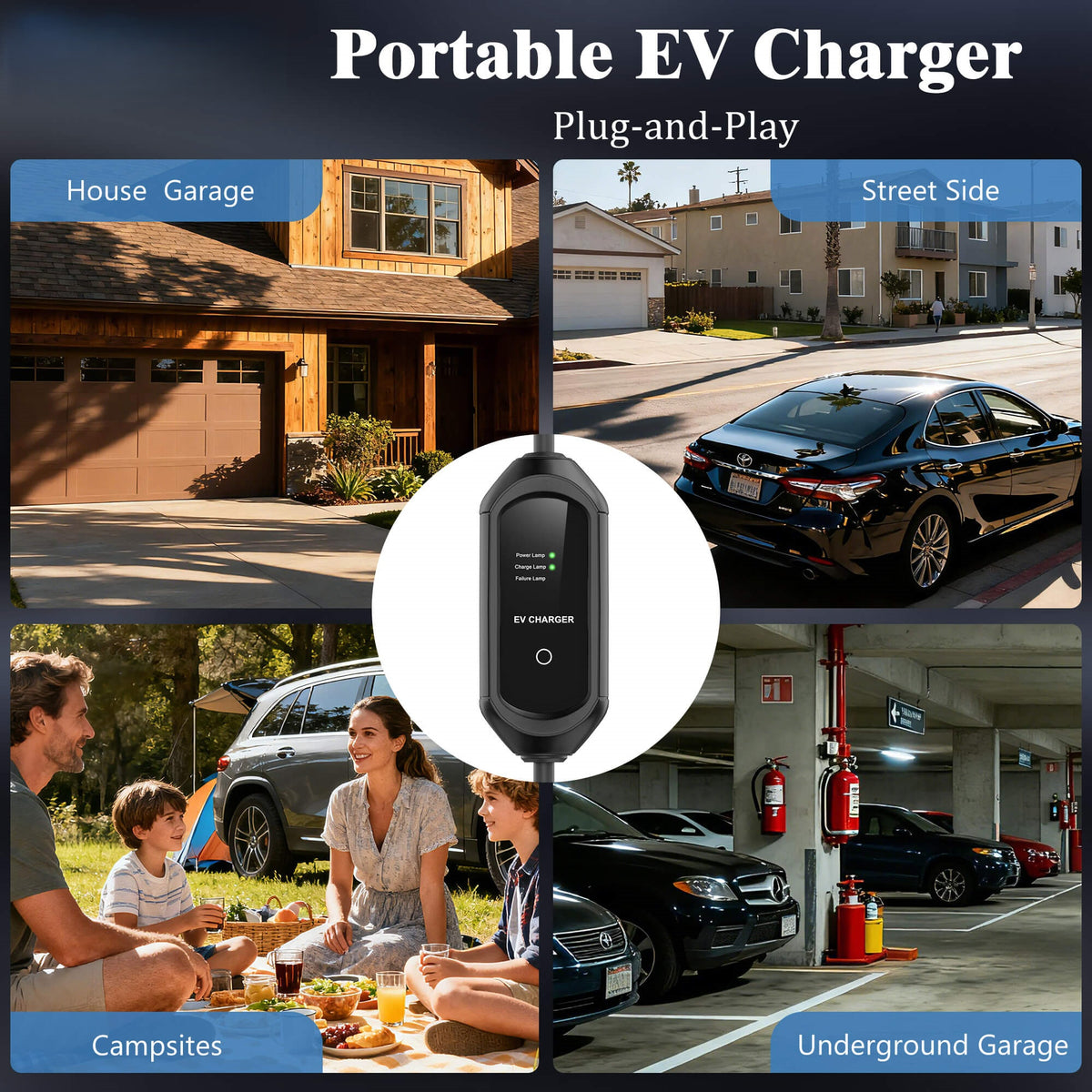 Karinear Level 1&2 NEMA 5-15 16A Portable EV Charger with 20FT Cable for All J1772 Electric Cars