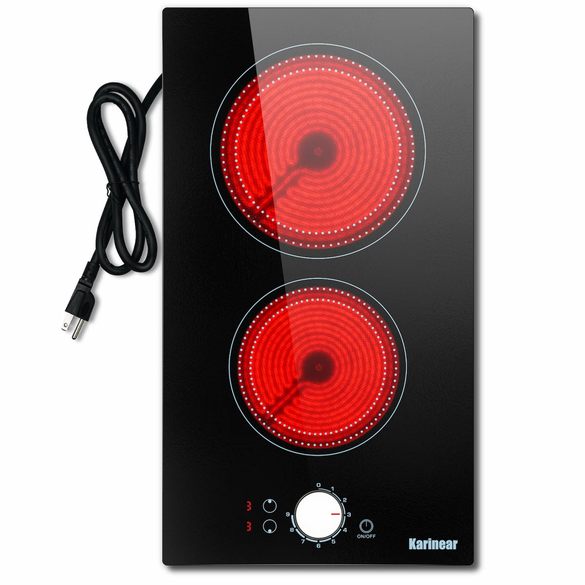 Karinear 12 Inch Electric Cooktop - 2 Burner Drop-in Radiant Electric Cooktop with Knob Control