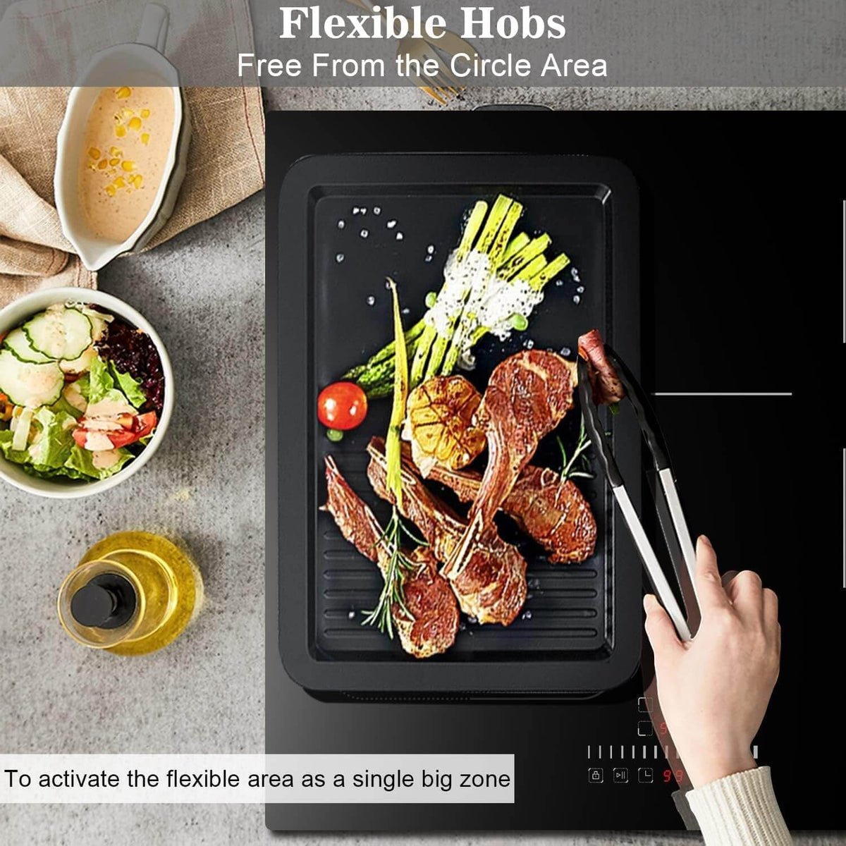 Karinear Induction Hob, 60cm 3 Zones Electric Hob with Slider Control, Boost Function and Flexi Zone 6800W, Hard Wired, No Plug Included