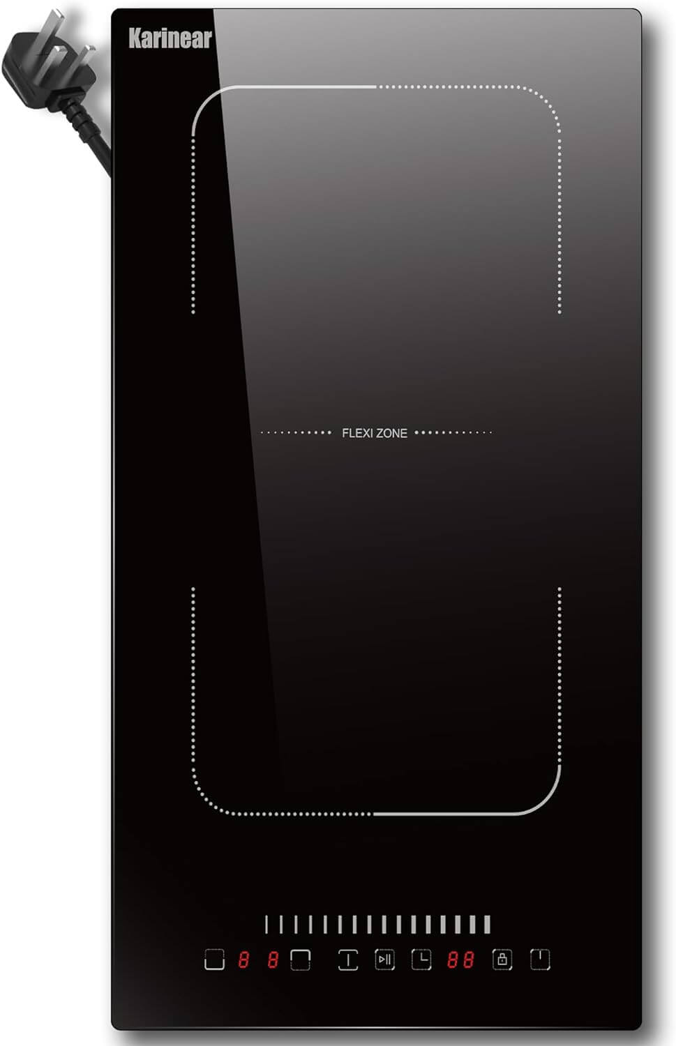 Karinear Plug-in Induction Hob with Flex Zone 13Amp 2800W, 2 Ring Electric Hob 30cm with 99-Min Timer, Safe Lock, Black