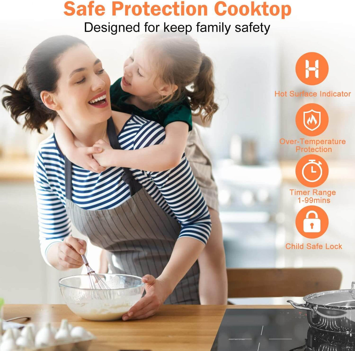 Karinear induction hob 60 cm Built-in 3-zone electric hob with touch control and boost function, black glass, hardwired, no plug included