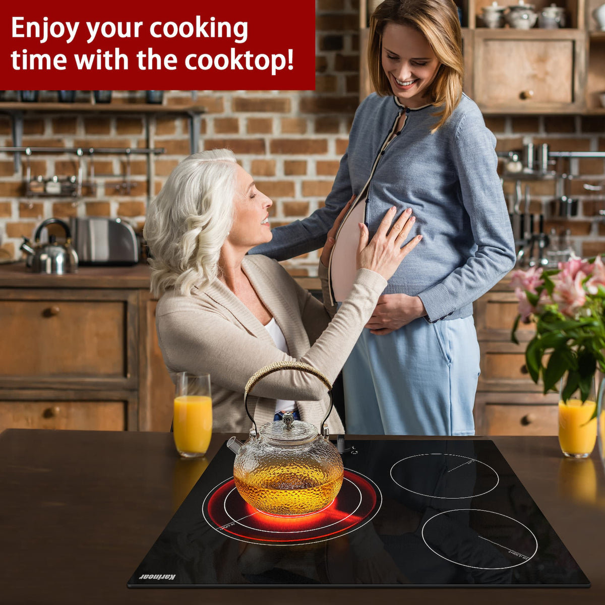 Karinear Electric Ceramic Cooktop, 24 Inch Electric Cooktop, 3 Burners Built-in Radiant Electric Stove Top with Timer, Child Safety Lock, Sensor Touch Control, 5700W 220-240V Hard Wire(NO PLUG)
