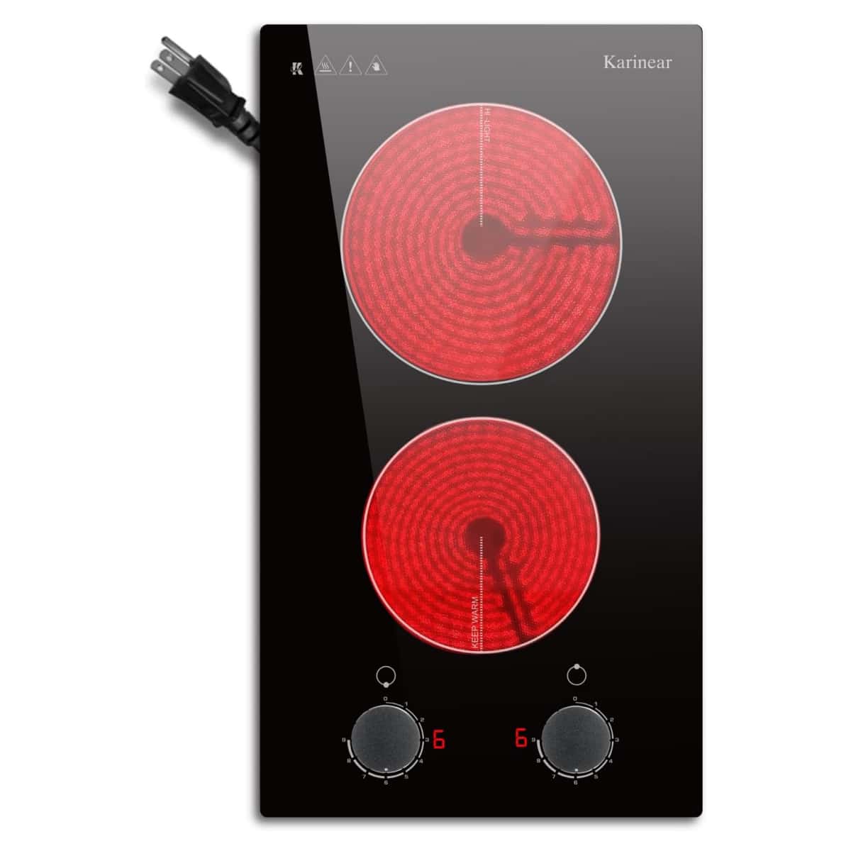 Karinear 12 Inch 2 Burner Knob Control Portable Electric Stove