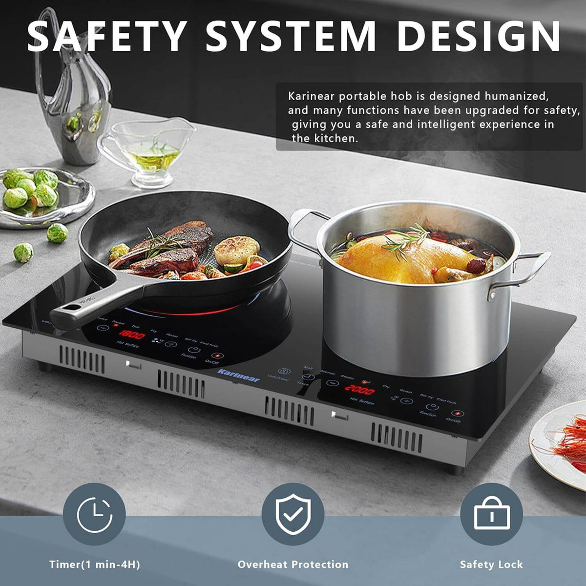 Karinear 24 Inch 2 Burner Portable Electric Cooktop - Blue