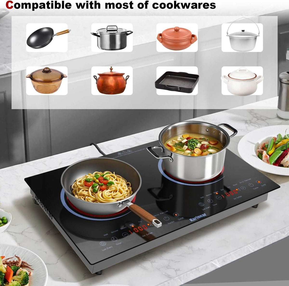 Karinear 24 Inch 2 Burner Portable Electric Cooktop - Blue