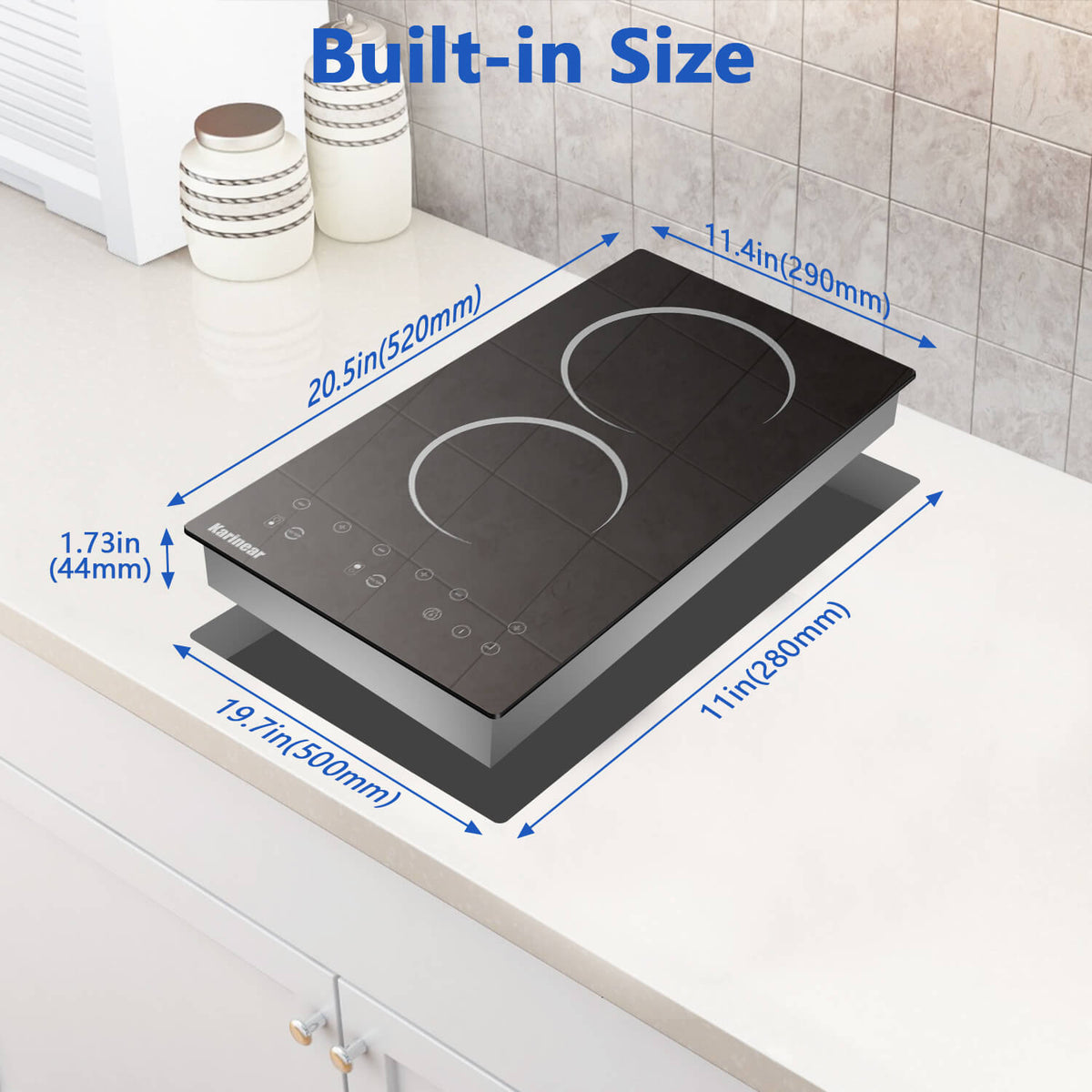 Karinear 12 Inch  Plug in 2 Burner Electric Cooktop With Countertop and Built-in