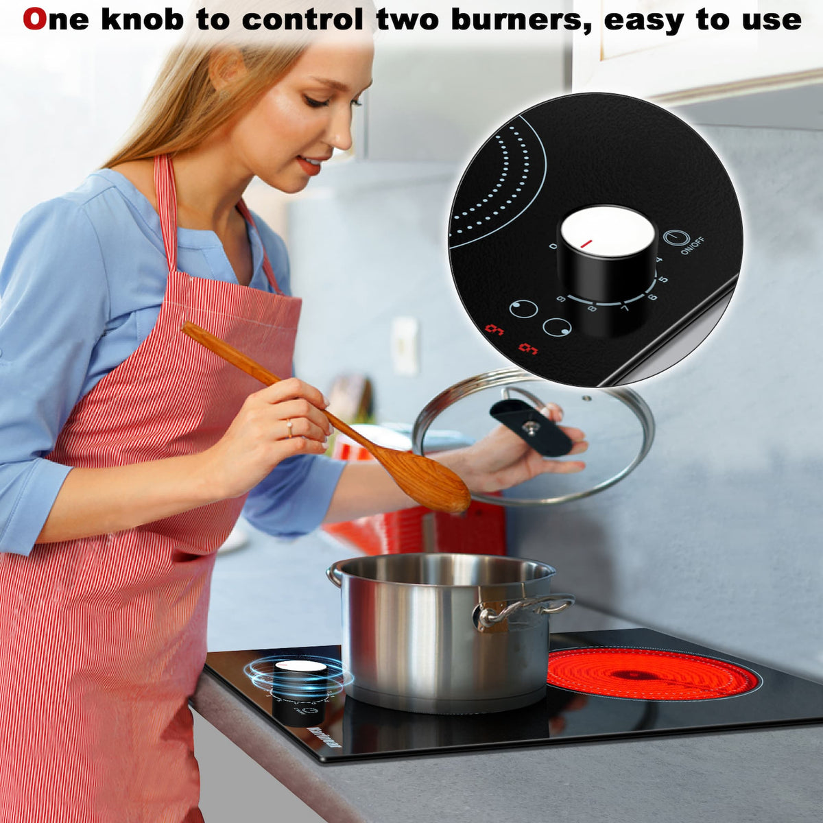 Karinear 2 Burner Electric Cooktop 110v, 12 Inch Portable Electric Stove Top 