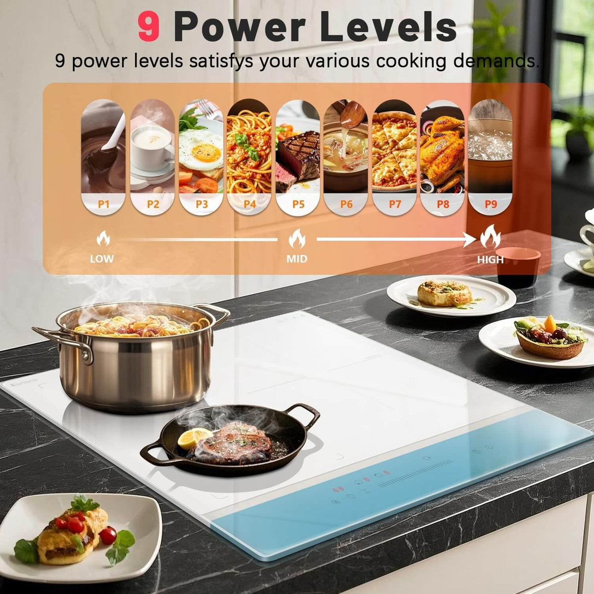 Karinear 24 inch induction cooktop With 3 burner With Boost and Flexible Zone 6800W