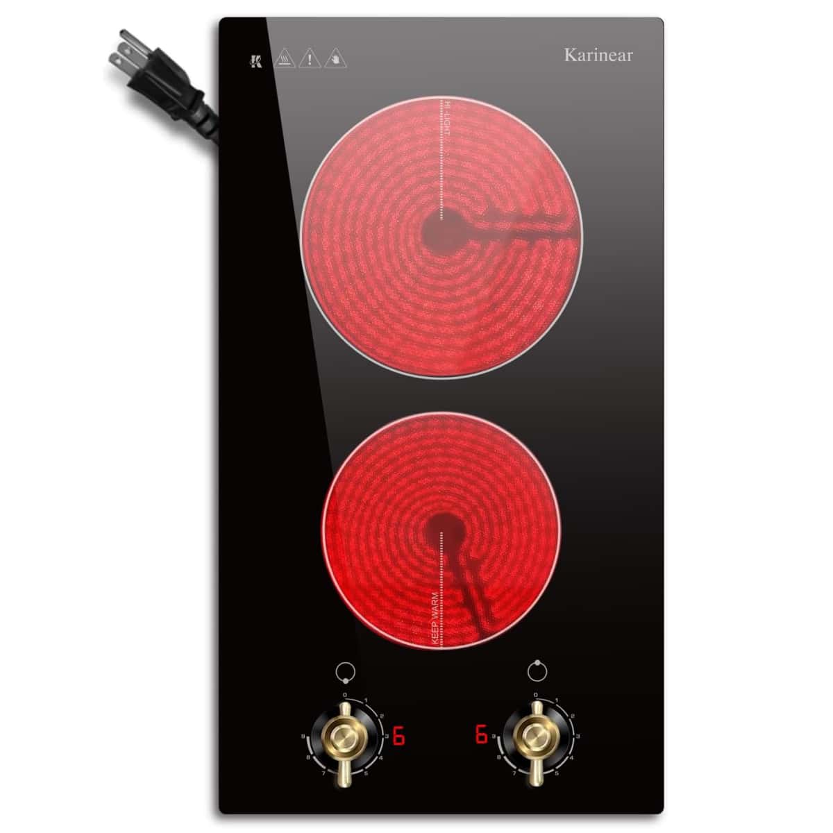 Karinear 12 Inch 2 Burner Knob Control Portable Electric Stove