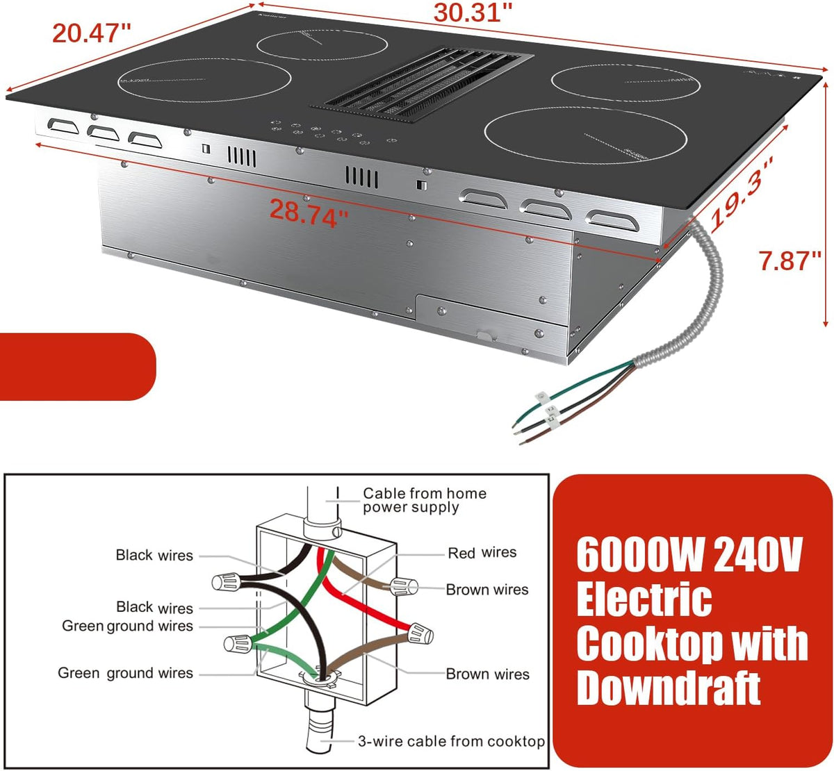 30 inch electric cooktop with downdraft