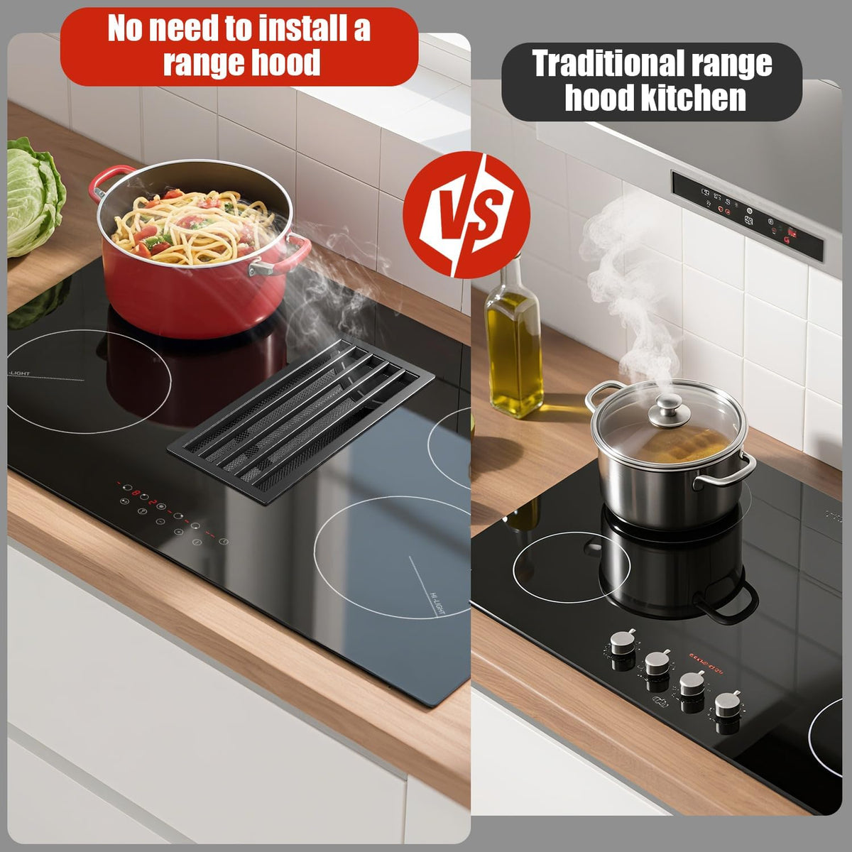 electric cooktop with downdraft