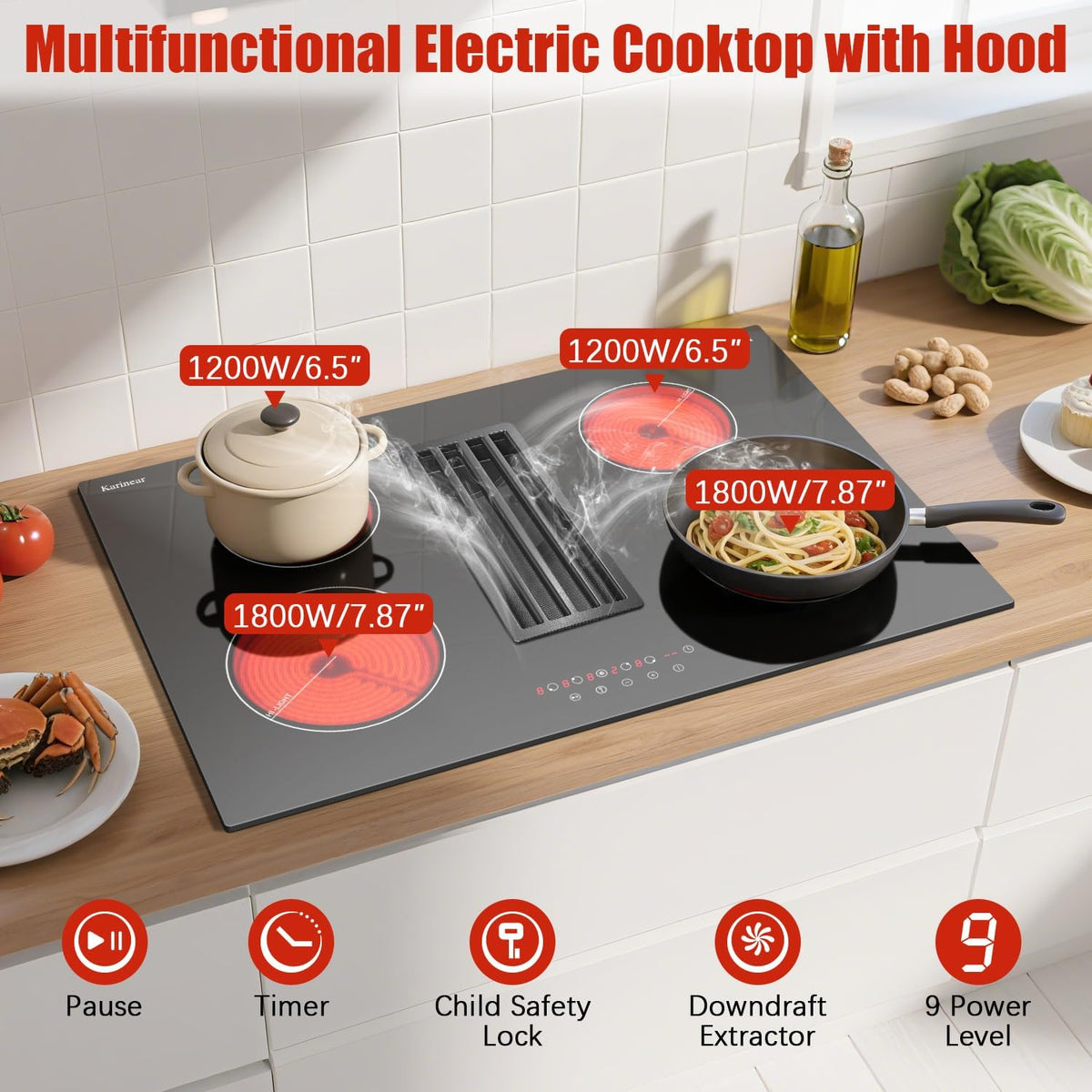 electric cooktop with downdraft