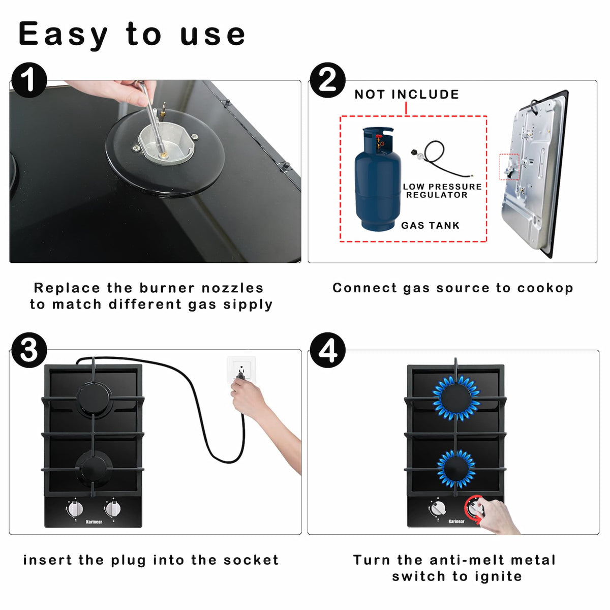 12 In Gas Stove Top Gas Cooktop 2 Burners is Easy to use