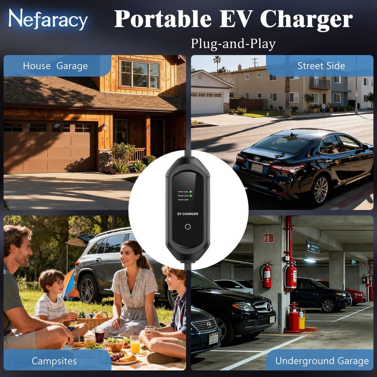 Karinear Level 1&2 NEMA 5-15 16A Portable EV Charger with 20FT Cable for All J1772 Electric Cars