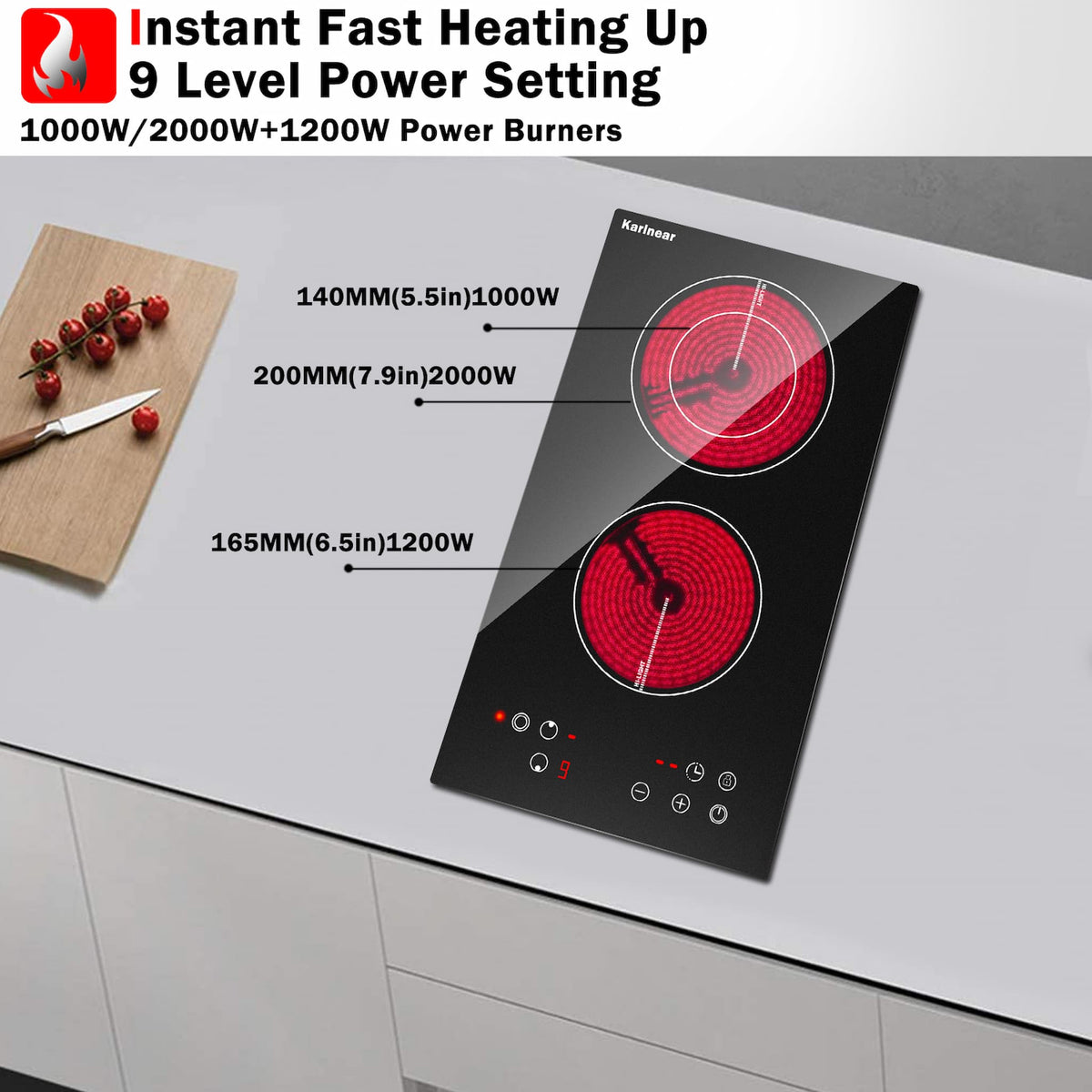  12 Inch Countertop & Built-in Electric Stove Top with Child Safety Lock