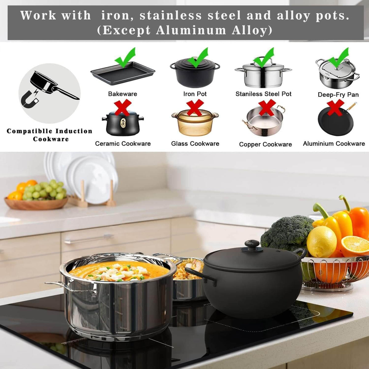 Karinear Induction Hob, 60cm 3 Zones Electric Hob with Slider Control, Boost Function and Flexi Zone 6800W, Hard Wired, No Plug Included
