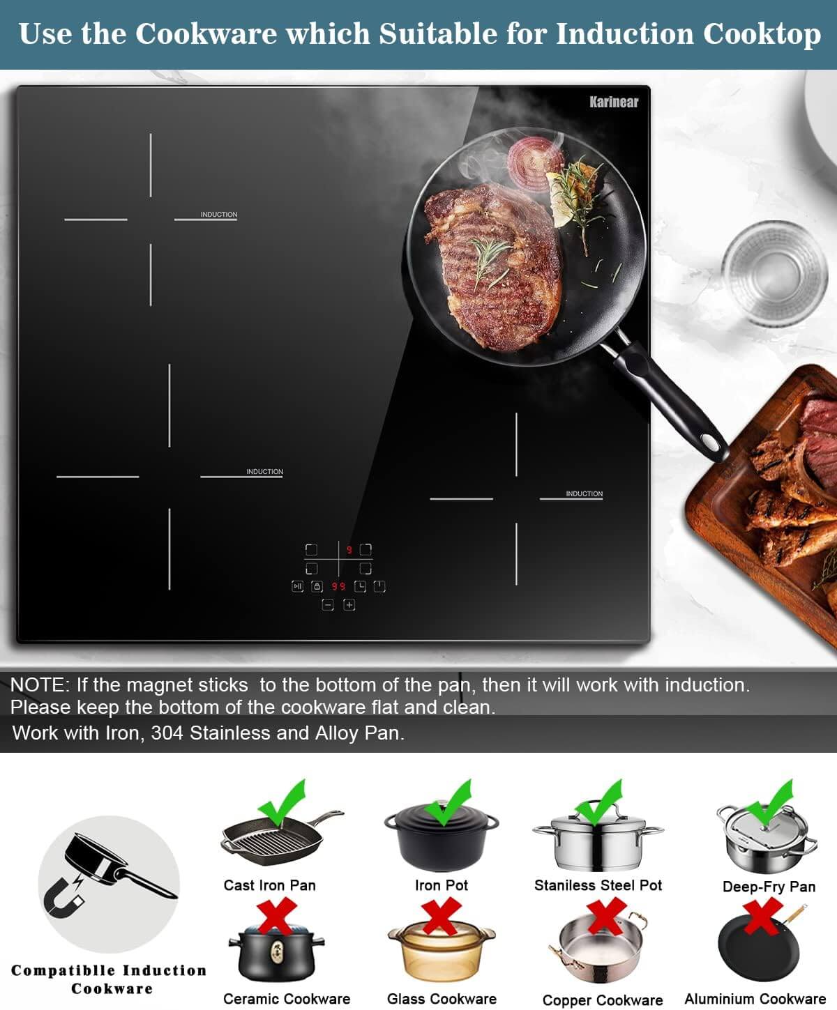 Induction Hob, Karinear 4 Burner Induction Cooker, Built-in Induction Hob, Electric Hob with Touch Control, Timer, Child Lock, 6400W