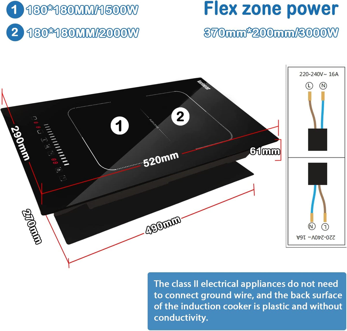 99 mins Timer & Auto switch off  If you are afraid of forgetting to turn off the 12“ induction cooktop, you can set it to turn off at a fixed time, the time range is 0~99 minutes