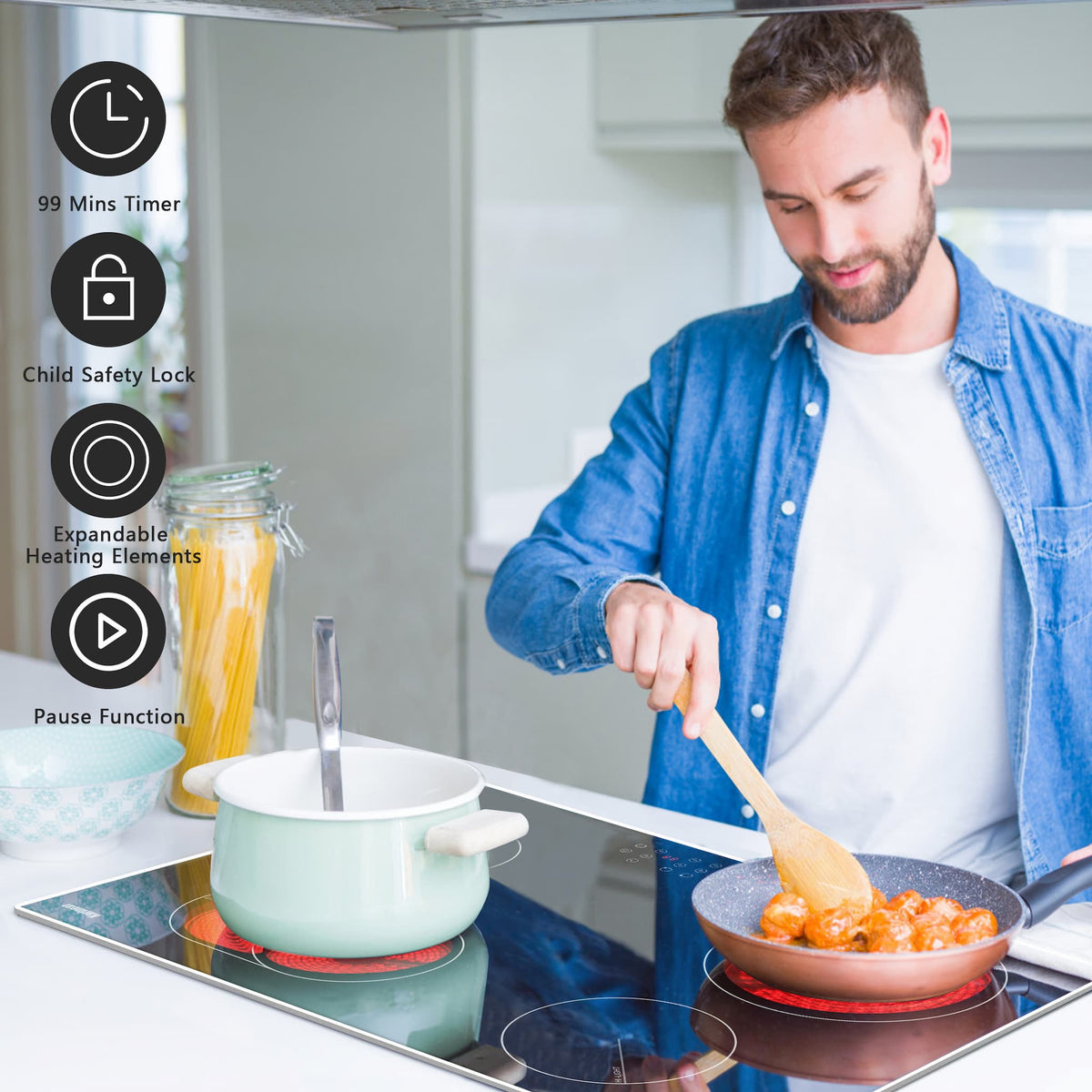 Karinear 30 Inch 4 Burner Drop-in Electric Cooktop 6600W