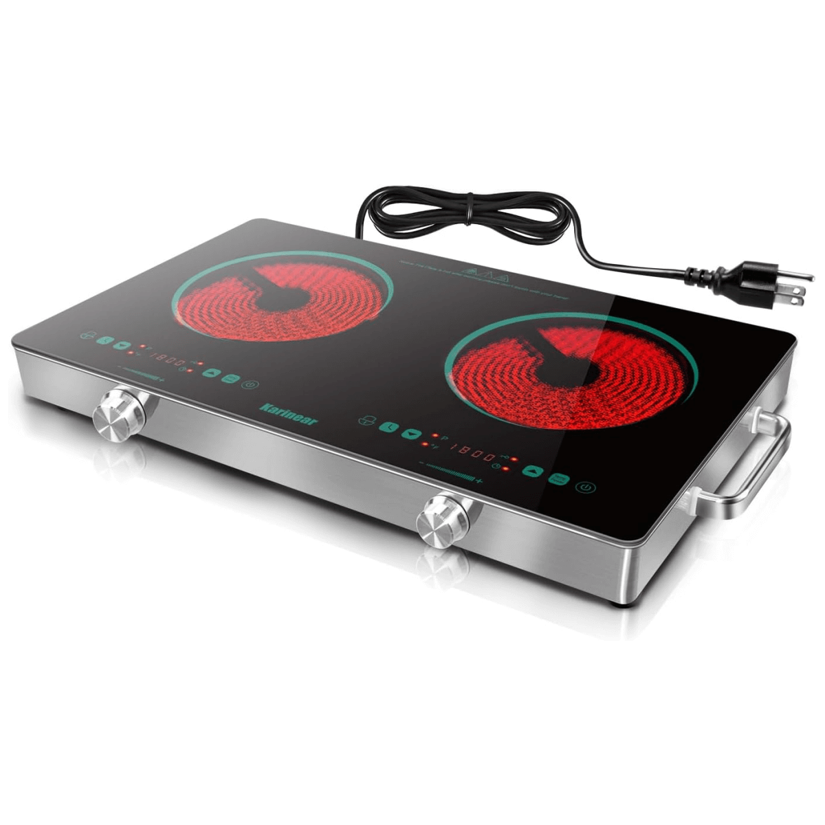 Karinear 24 Inch 2 Burner Electric Cooktop With Handle Knob Control