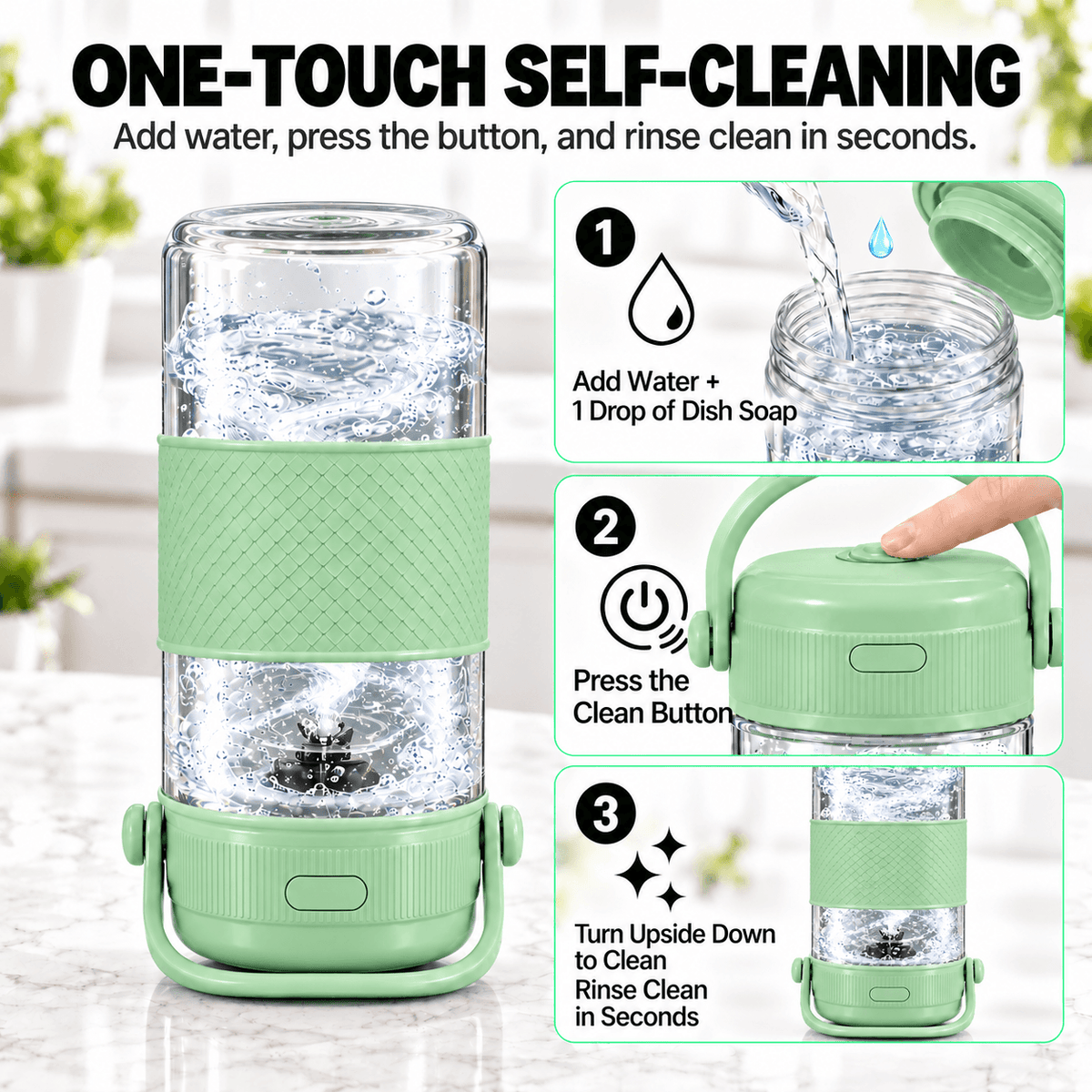 Karinear Portable Blender 24oz with 2-in-1 Straw & Chug Lid (Green)