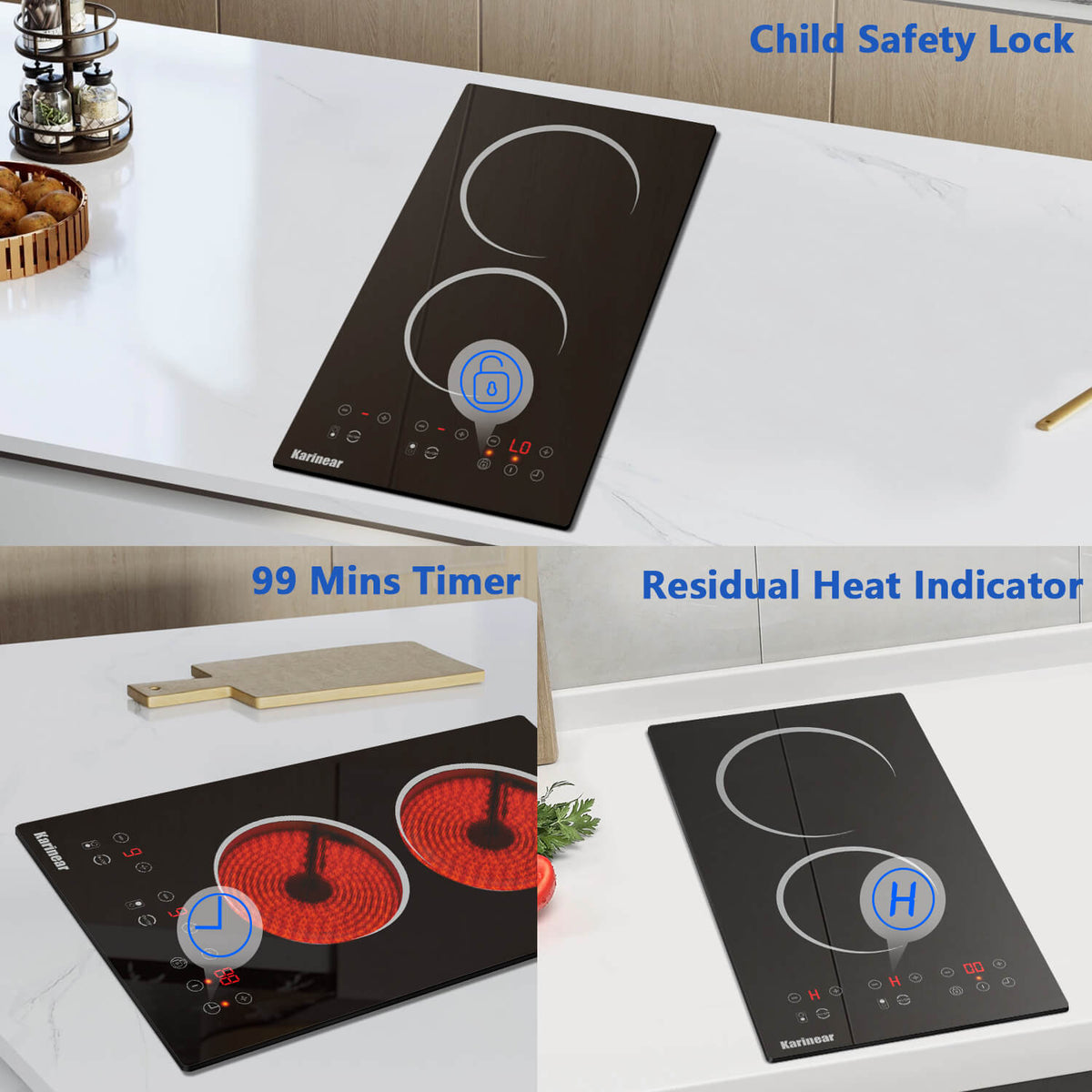 Karinear 12 Inch  Plug in 2 Burner Electric Cooktop With Countertop and Built-in