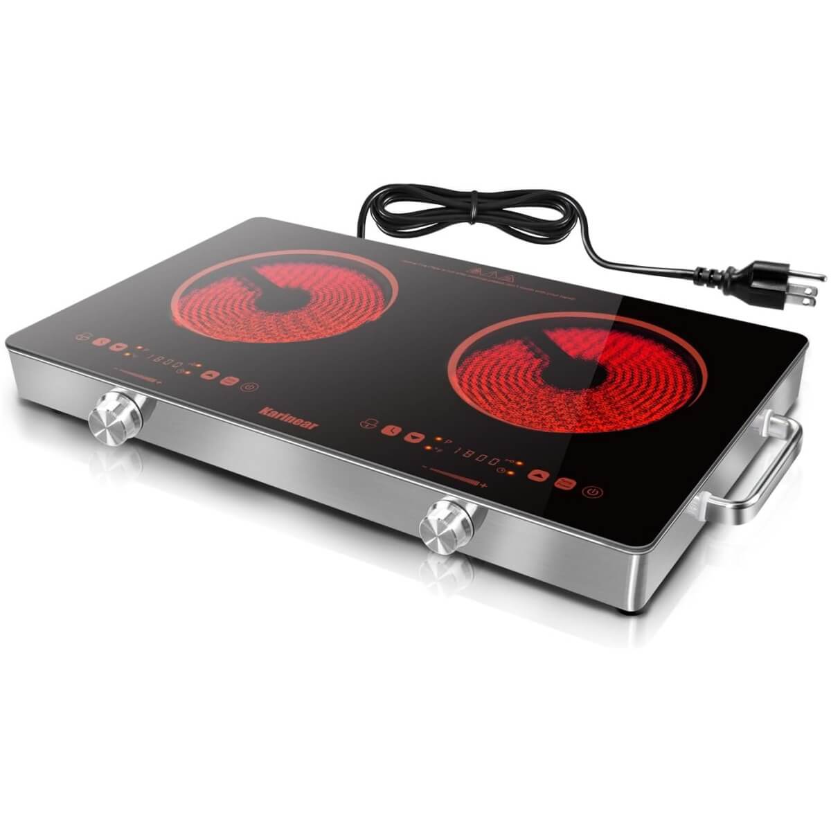 Karinear 24 Inch 2 Burner Electric Cooktop With Handle Knob Control