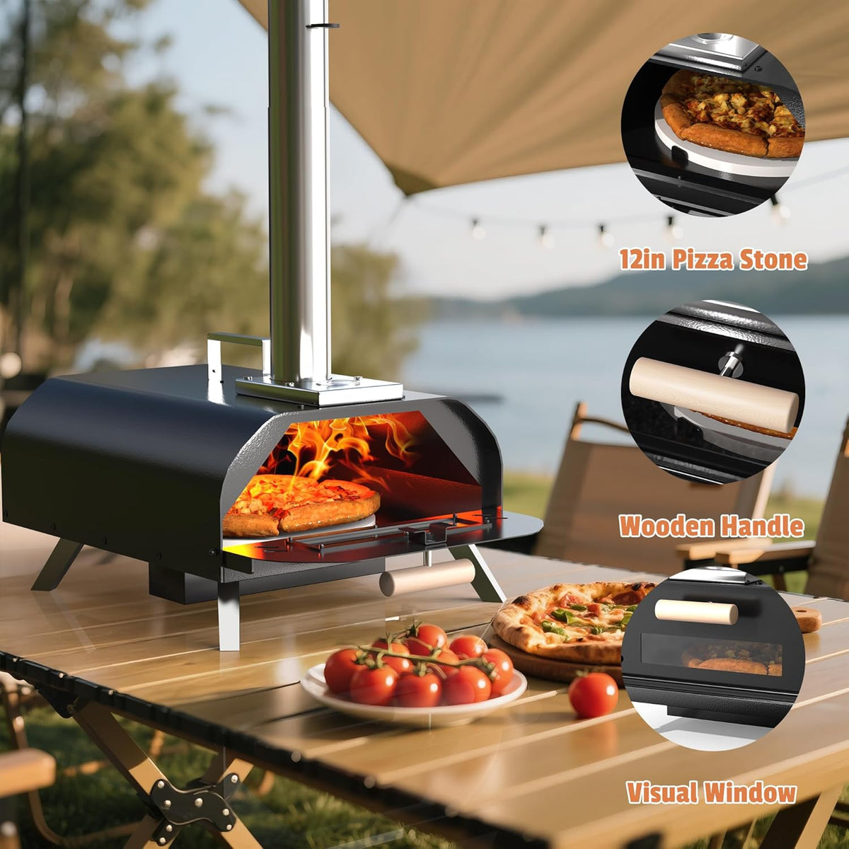 Karinear Portable Pizza Oven With Pizza Peel and Pizza Cutter For Outdoor