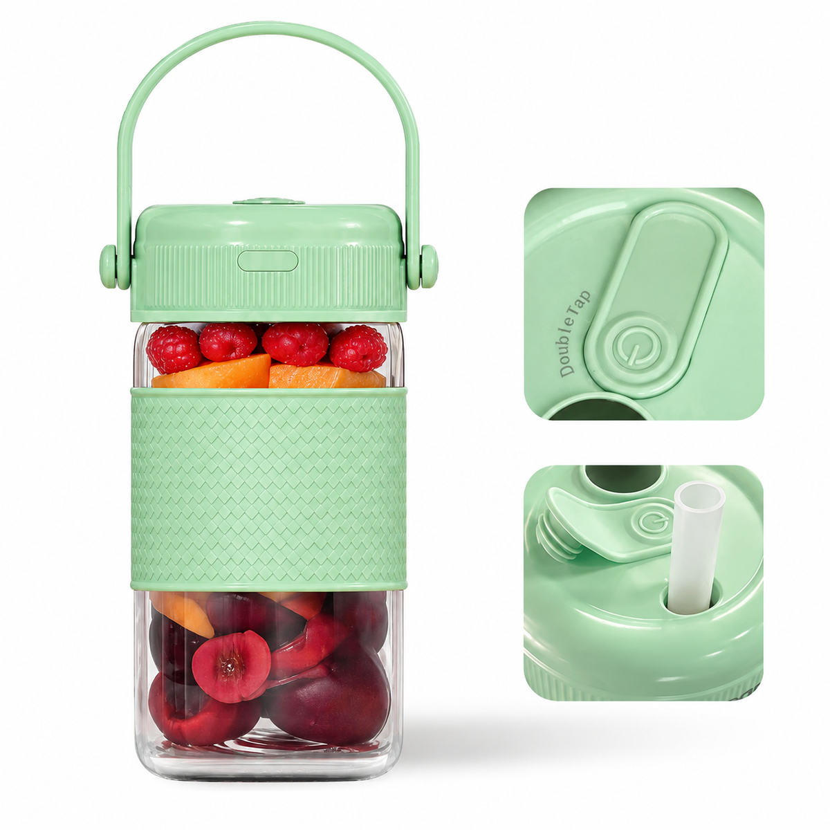 Karinear Portable Blender 24oz with 2-in-1 Straw & Chug Lid (Green)